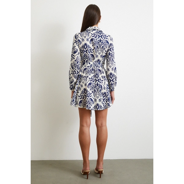 Godeli Desenli Elbise Lacivert