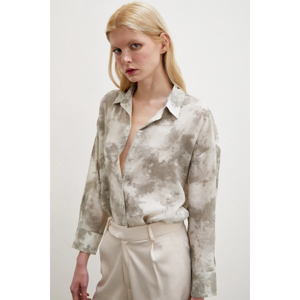 Desenli Oversize Gömlek Gri