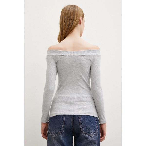 Kayık Yaka Bluz Gri