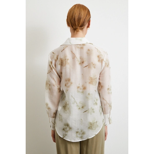 Organze Desenli Tül Gömlek Yeşil