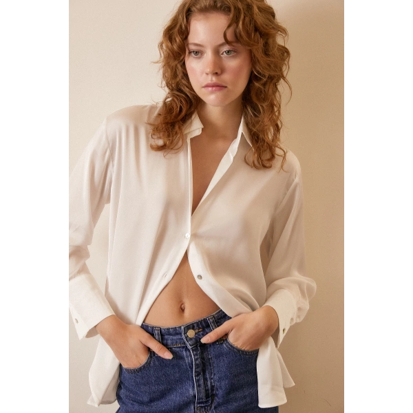 Basic Saten Gömlek Kırık Beyaz