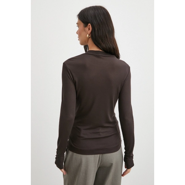 Bisiklet Yaka Kol Bluz Kahve