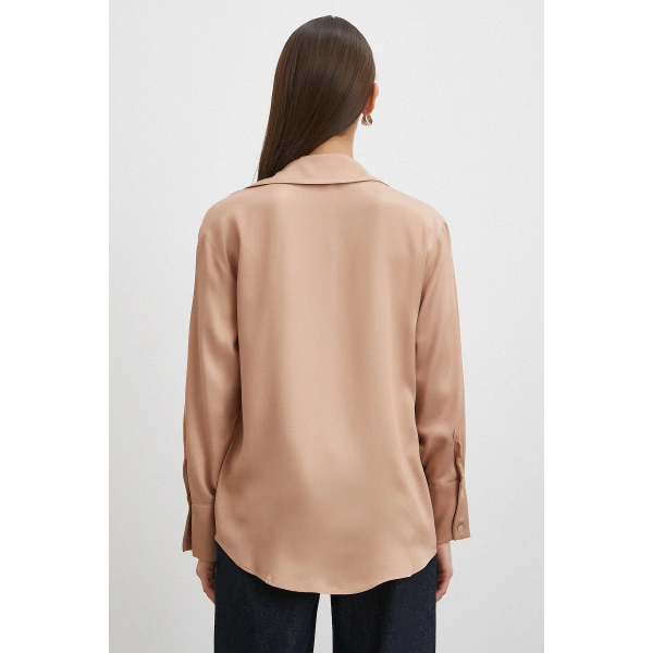 Viskon Saten Gömlek Somon