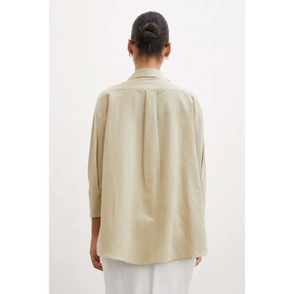 Yırtmaçlı Fakir Kol Gömlek Yeşil