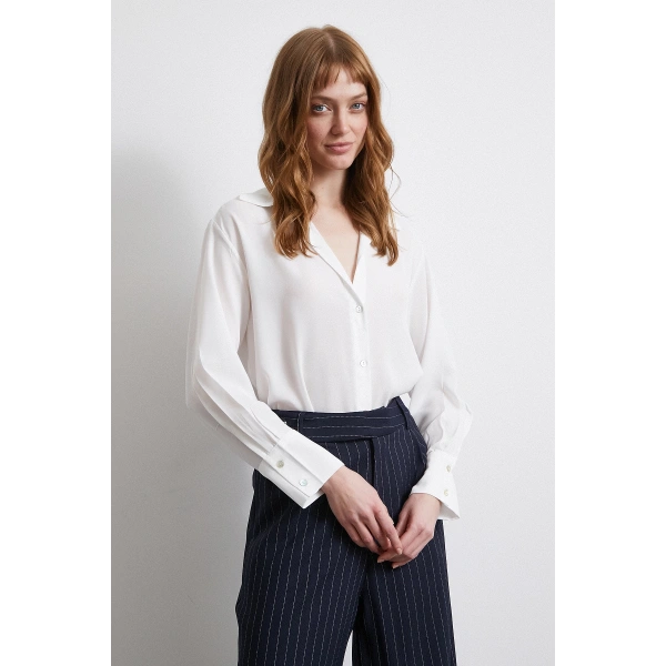 Basic Saten Gömlek Ekru