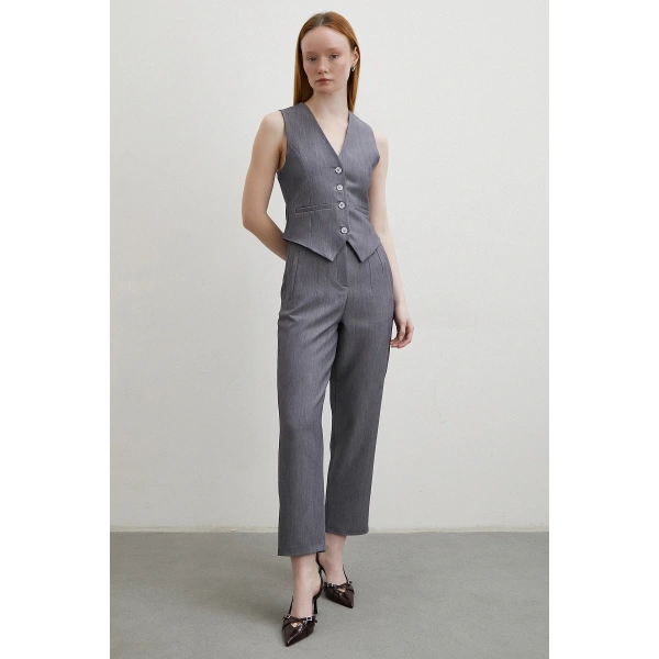 Önü Pensli Skinny Kumaş Pantolon Antirasit