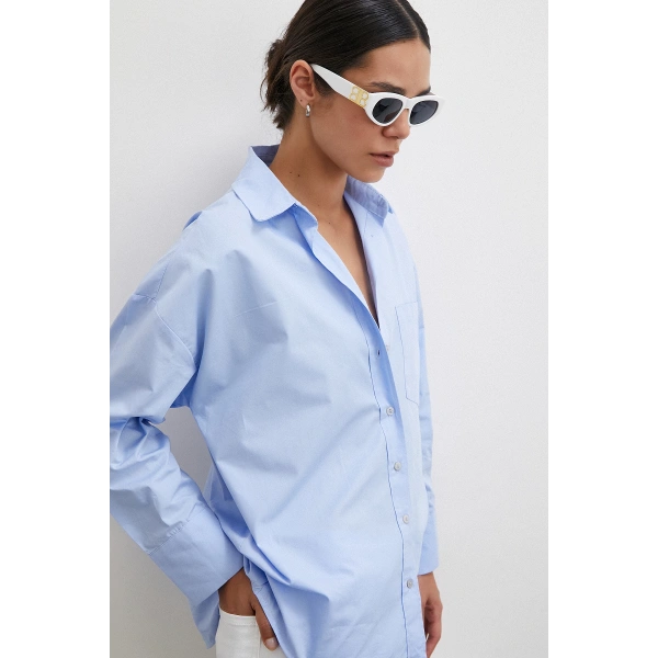 Tek Cepli Oversize Gömlek Mavi