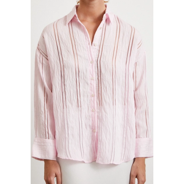 Organze Çizgili Gömlek Pembe