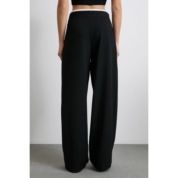 Yanı Fermuarlı Garnili Pantolon Siyah