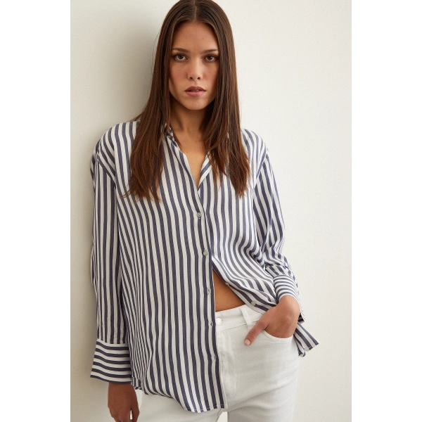 Multi Çizgili Gömlek Lacivert