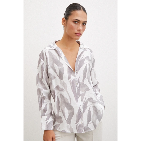 Desenli Modal Gömlek Vizon