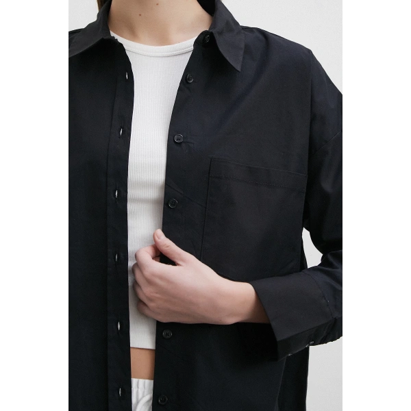 Likralı Poplin Gömlek Siyah