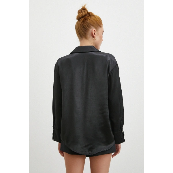 Klasik Saten Gömlek Siyah