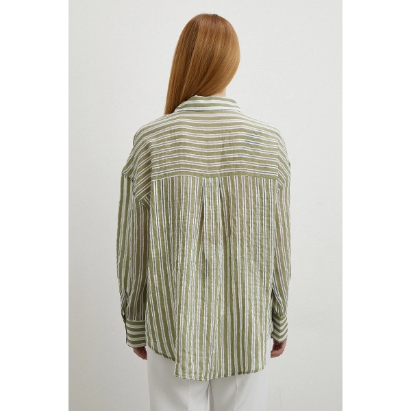 Transparan Çizgili Gömlek Haki