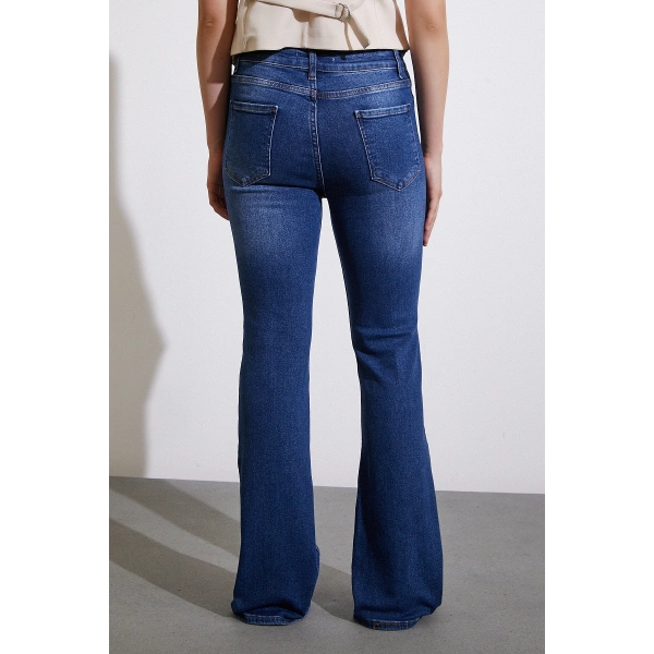 Yüksek Bel İspanyol Paça Jean Lacivert