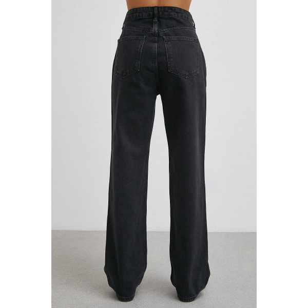 Yüksek Bel Boru Paça Jean Siyah