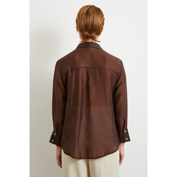 Modal Basic V Yaka Gömlek Kahve