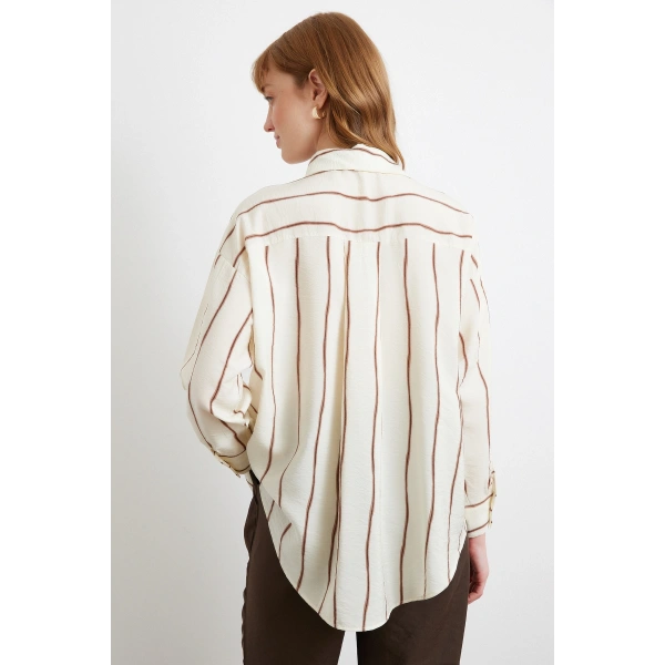 Çizgili Modal Gömlek Kahve