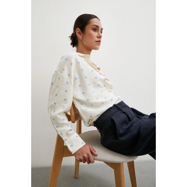 Puantiyeli Oversize Gömlek Ekru