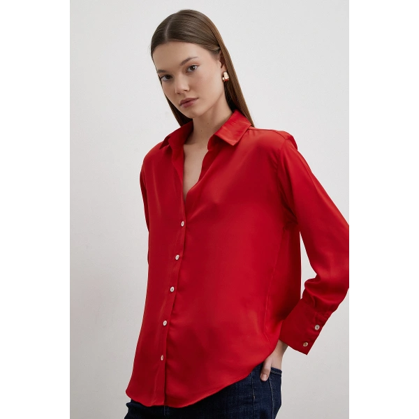 Cupra Saten Gömlek Kırmızı