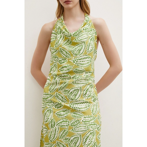 Degaje Yaka Maxi Elbise Yeşil