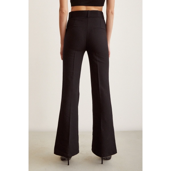 Kemerli İspanyol Paça Pantolon Siyah