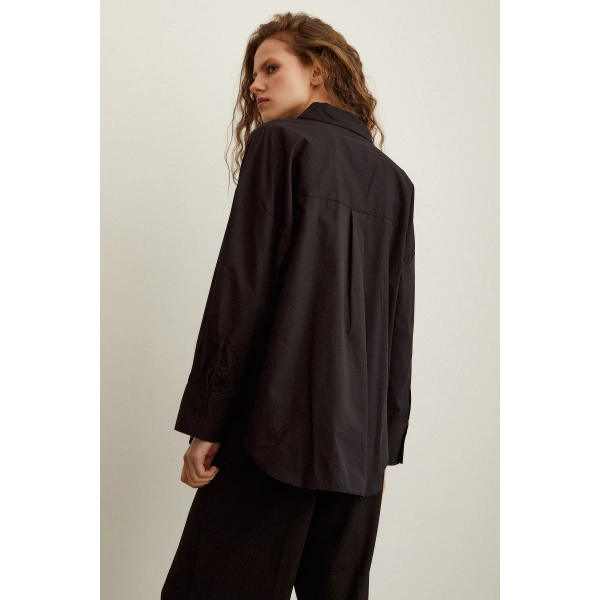 Pamuklu Poplin Gömlek Siyah