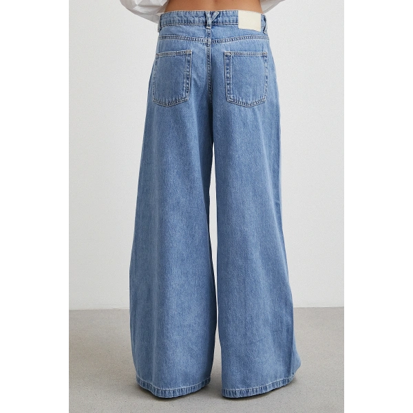Yüksek Bel Wide Leg Jean Mavi