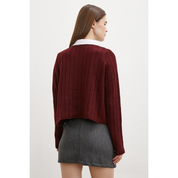 Gömlek Yaka İpek Hırka Bordo