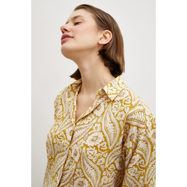Şal Desen Modal Gömlek Sarı