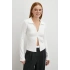Yakalı Çift Fermuarlı Bluz Beyaz