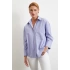 Modal Çizgili Oversize Gömlek Mavi