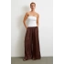 Beli Lastikli Geniş Paça Büzgülü Pantolon Kahve