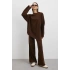 Eteği Çapraz Pantolonlu Bisiklet Yaka Takım Kahve