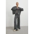 Çift Fermuarlı Kapüşonlu Pantolonlu Takım Gri