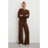 Çıtçıtlı Pantolonlu Triko Takım Kahve