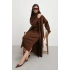Uzun Elbiseli Hırka Triko Takım Kahve