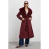 Kürk Yaka Kuşaklı Kaşe Kaban Bordo