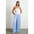 Beli Lastikli Geniş Paça Büzgülü Pantolon Mavi