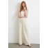 Bel Bantlı Wide Leg Pantolon Krem