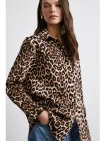 Leopar Desenli Poplin Gömlek Bej