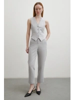 Önü Pensli Skinny Kumaş Pantolon Gri