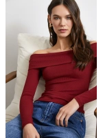 Omzu Açık Kaşkorse Bluz Bordo