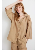 Fakir Kol Oversize Gömlek Kahve