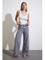 Yüksek Bel Wide Leg Jean Füme