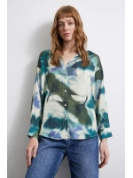 Batik Desen Saten Gömlek Petrol