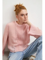 Dantel Kesimli Uzun Kollu Bluz Pembe