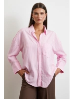Çizgili Oversize Gömlek Pembe