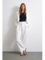 Bel Detaylı Wide Leg Pantolon Ekru