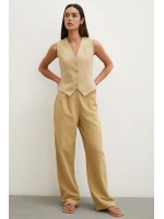 Boru Paça Yüksek Bel Keten Pantolon Camel